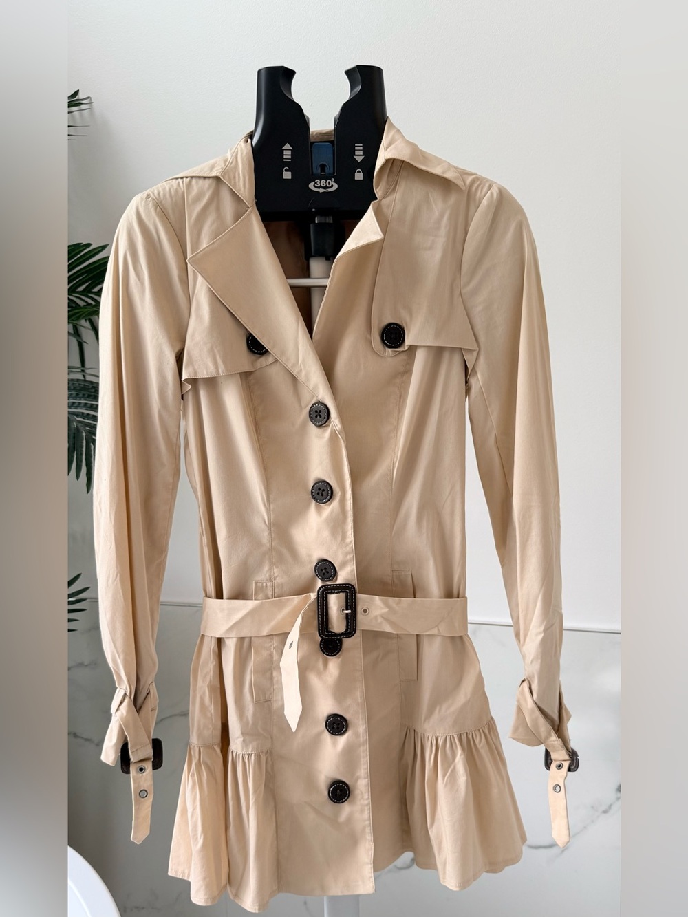 Vintage Y2K bebe Ruffle Hem Trench Coat | Dark Sand Tan Size S